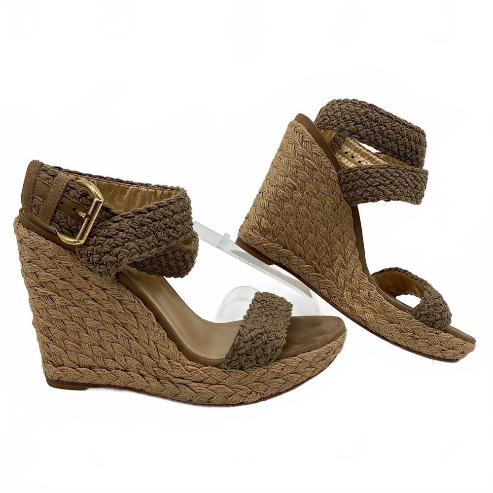 Stuart Weitzman Brown Woven Espadrille Wedge | Leather, Size US 10